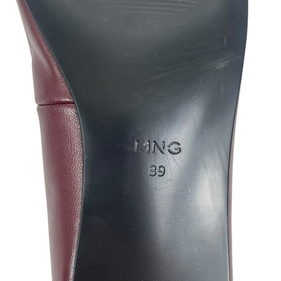 Mango MNG Bow Leather Ballet Flats Burgundy Size 39/US 8.5 - Picture 10 of 12